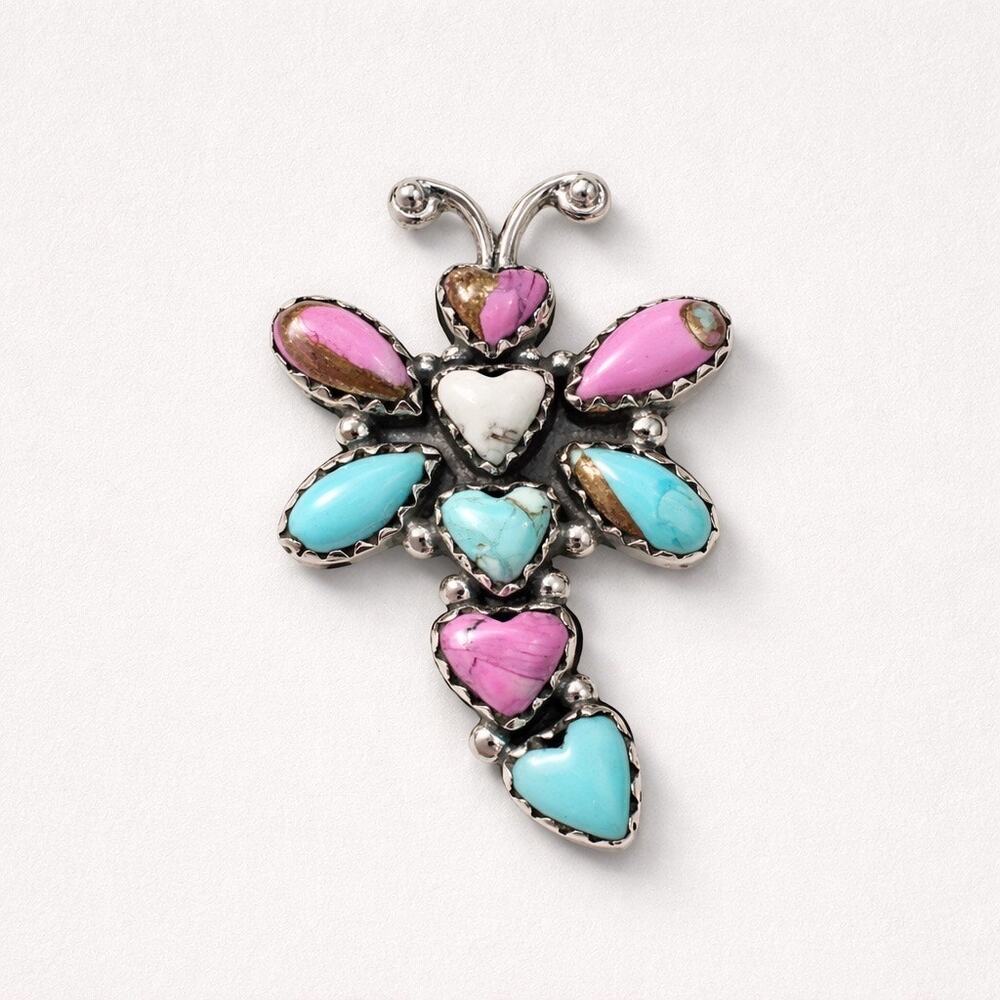 Cotton Candy Turquoise Dragon Fly Ring Size 8 Adjustable